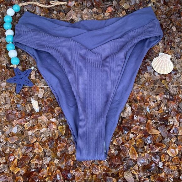 NWT New! L*Space Pointelle Rib Court Bikini Swim Bottom Slate Blue Small Beach - Picture 5 of 10